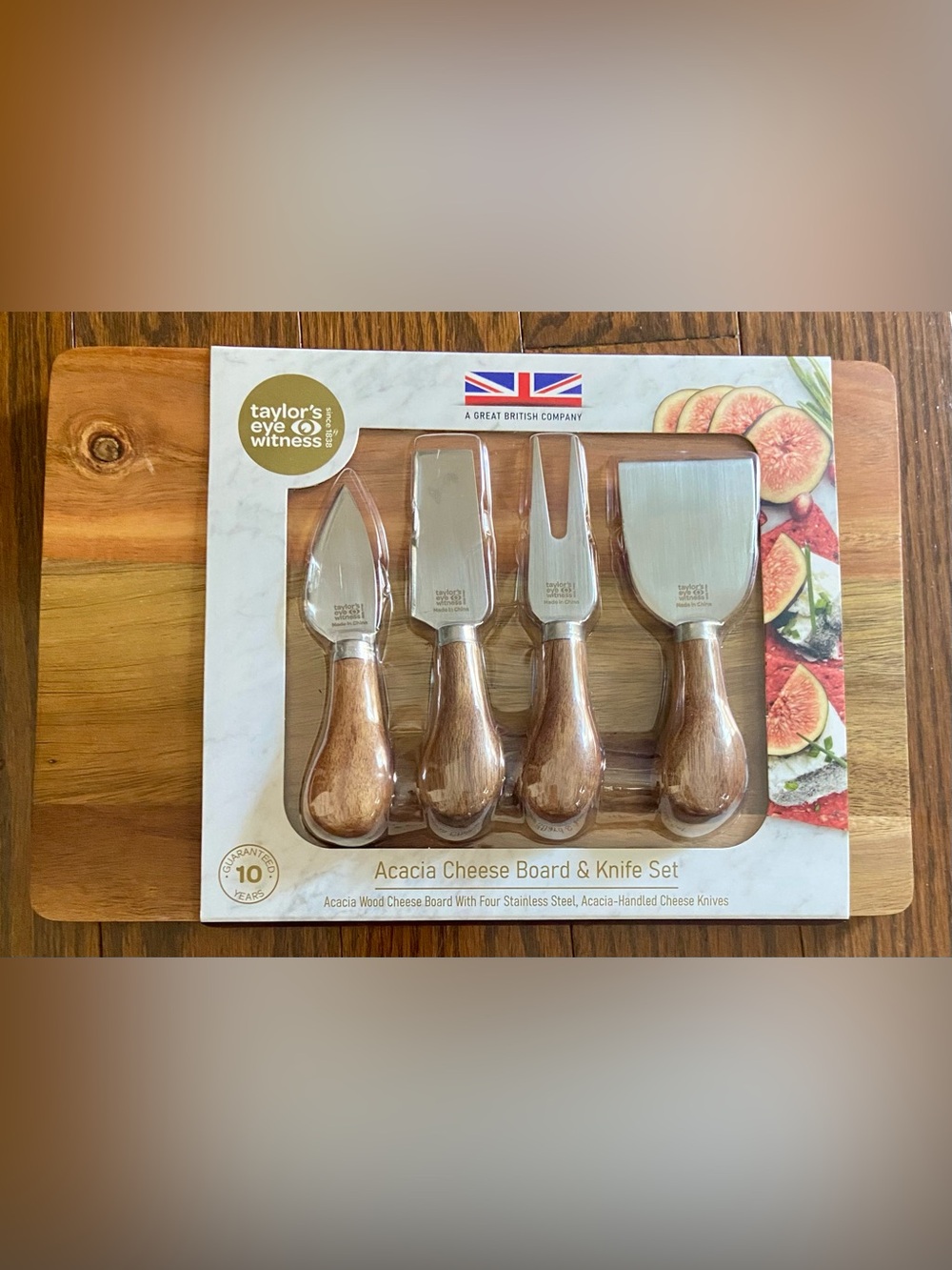 Acacia Cheese Board & Knife Set - Natural Wood 🇬🇧